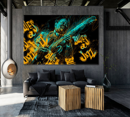 BLUES JAZZ Musician Guitar Guitarist Music Music Wall Panels Artesty 1 panel 24" x 16"