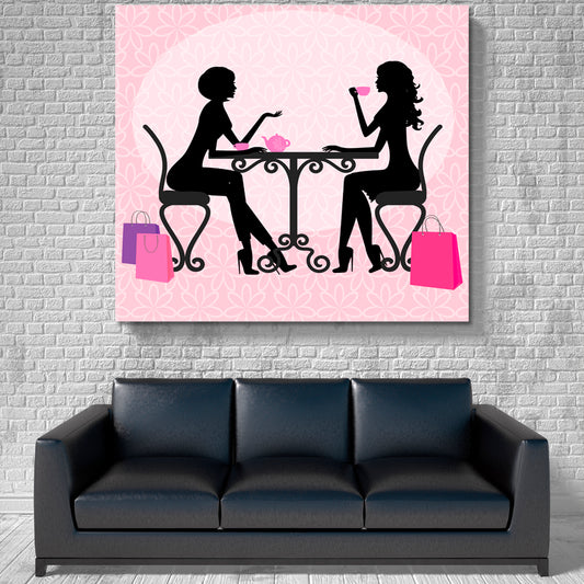 Girls in Cafe Restaurant Modern Wall Art Artesty 1 Panel 12"x12"