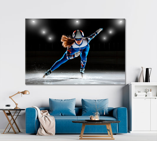 SHORT TRACK Athlete on Ice Motivation Sport Poster Print Decor Artesty 1 panel 24" x 16"