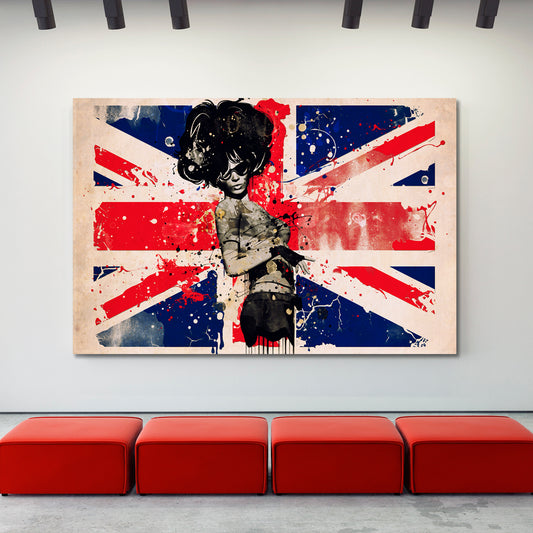 Fashion Woman British Flag Modern Grunge Style Posters, Flags Giclee Print Artesty