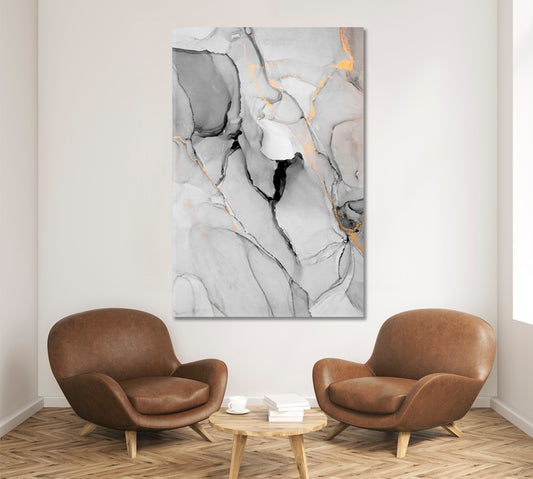 GREY MARBLE Modern Contemporary Art Fluid Art, Oriental Marbling Canvas Print Artesty