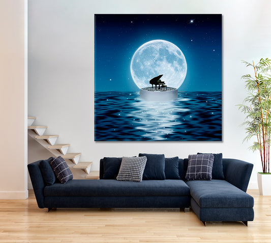 OCEAN AT NIGHT Piano Floating Surreal Fantasy Large Art Print Décor Artesty