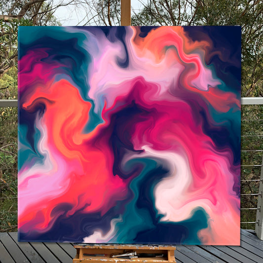 Deep Rich Colour Combinations Vivid Modern Art Unique Creative Design | Square Fluid Art, Oriental Marbling Canvas Print Artesty 1 Panel 12"x12"