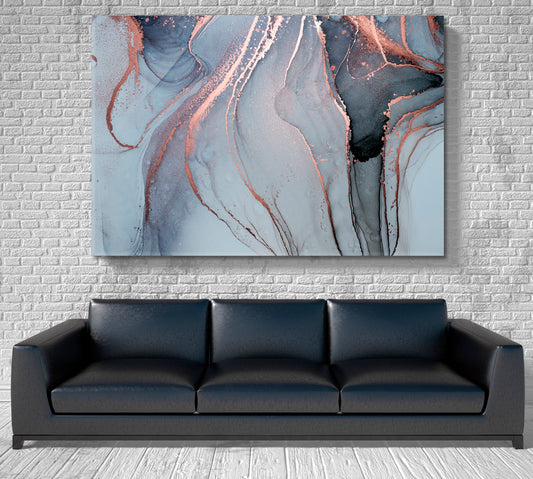 Currents Translucent Ink Hues Abstract Gray Marble Landscape Fluid Art, Oriental Marbling Canvas Print Artesty 1 panel 24" x 16"