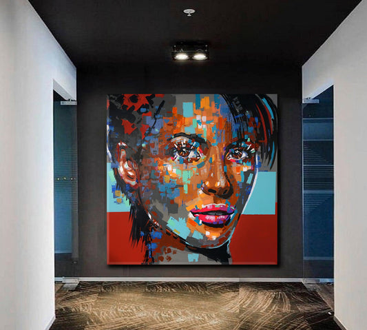 MISS FORTUNE | Fine Art Poster Grunge Graffiti Style Canvas Print - Square People Portrait Wall Hangings Artesty 1 Panel 12"x12"