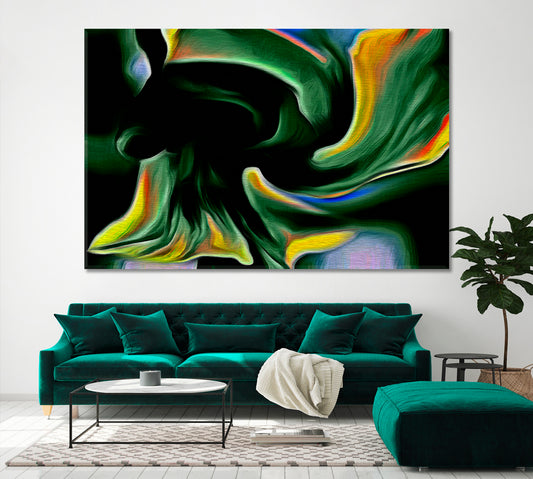 VIBRANT Green and Yellow Abstract Fractal Psychedelic Shape Abstract Art Print Artesty 1 panel 24" x 16"