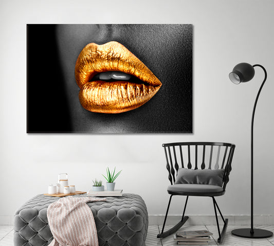 Golden Lipstick Gold Metal Lips Beauty African American Girl Beauty Salon Artwork Prints Artesty