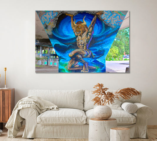 MONTREAL MINOTAUR Street Art Montreal Canada Vibrant Graffiti Canvas Print Street Art Canvas Print Artesty