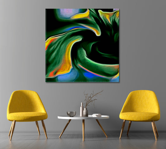 VIBRANT Green and Yellow Abstract Fractal Psychedelic Shape - Square Panel 2 Abstract Art Print Artesty