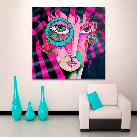 COLORS MOOD Vibrant Abstract Cubism Portrait Cubist Trendy Large Art Print Artesty