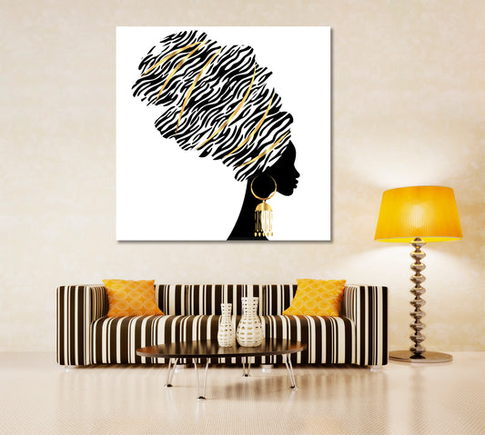 African Woman Abstract Portrait Traditional Turban Kente Head Wrap African Style Canvas Print Artesty