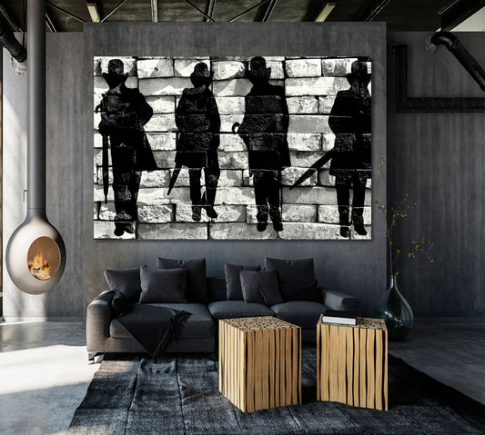 BRICK WALL Gentleman Silhouette Hat Coat Umbrella Graffiti Style Street Art Canvas Print Artesty 1 panel 24" x 16"