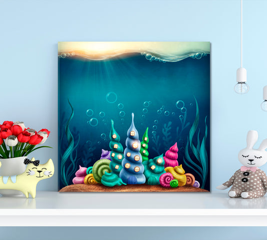 ART FOR KIDS Underwater Kingdom And Shells Kids Room Canvas Art Print Artesty