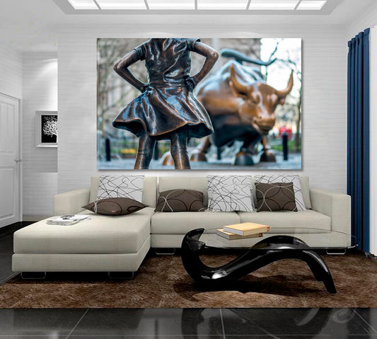 Fearless Girl & Charging Bull Symbol of Wealth Famous Landmarks Artwork Print Artesty
