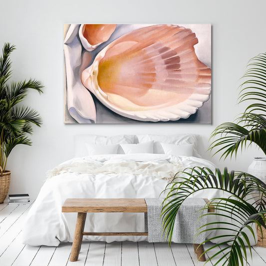 Two Pink Shells Abstract Seashell Shapes Pattern Nautical, Sea Life Pattern Art Artesty 1 panel 24" x 16"