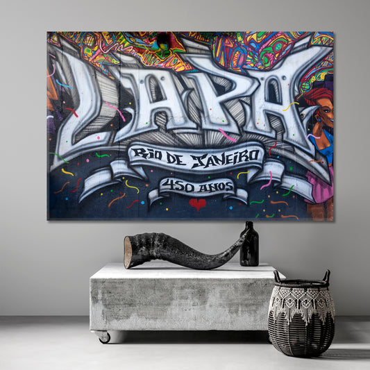 Famous Street Art Bohemian Neighborhood Lapa Rio de Janeiro Graffiti Street Art Canvas Print Artesty