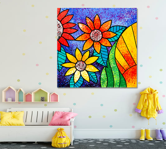 Colorful Flowers Abstract Floral Pattern Floral & Botanical Split Art Artesty