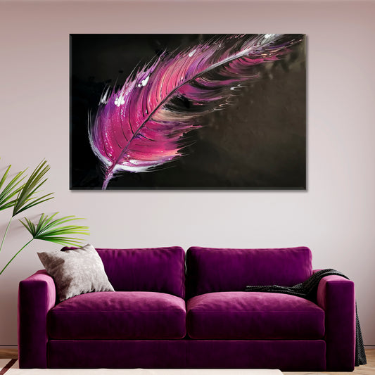 Pink Feather On Black Artwork Fine Art Artesty