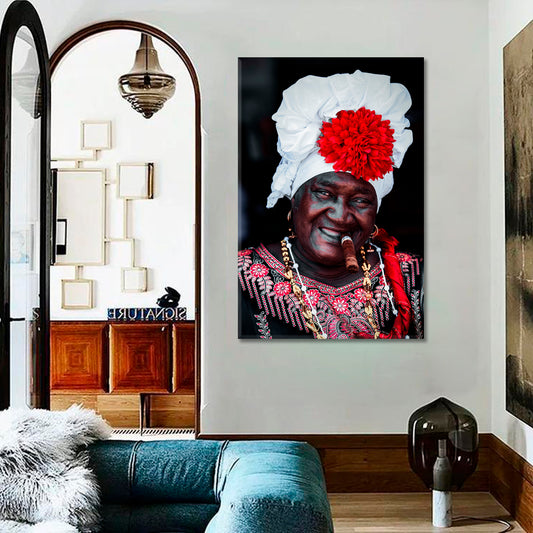 CUBA HAVANA CIGAR Cuban Woman Iconic Traditional Dress Canvas Print - Vertical People Portrait Wall Hangings Artesty