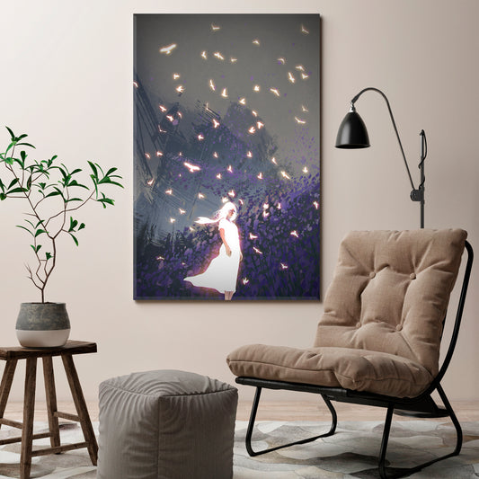 Glowing Woman And Birds Fantasy Unique Mysterious Artwork Surreal Fantasy Large Art Print Décor Artesty