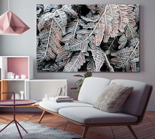 WINTER Frost on Brown Leaf Floral & Botanical Split Art Artesty 1 panel 24" x 16"