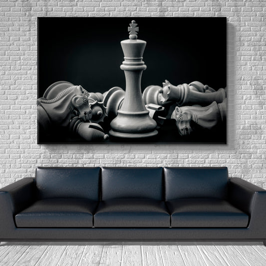 CHESS Black White King And Knight Leader Success Concept Poster Business Concept Wall Art Artesty 1 panel 24" x 16"