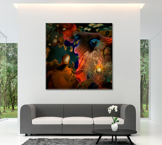Burning Eye of God Clock Hands Complex Surreal Modern Painting Surreal Fantasy Large Art Print Décor Artesty