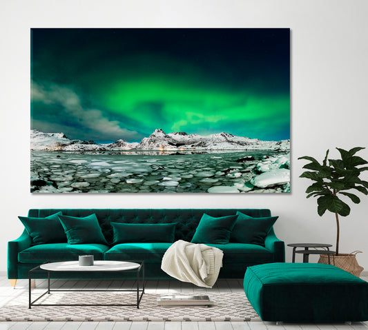Aurora Borealis over Frozen Lake Scenery Landscape Fine Art Print Artesty 1 panel 24" x 16"