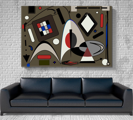 KANDINSKY WORLD Fancy Curved Geometric Shapes Red Brown Tones Abstract Art Print Artesty