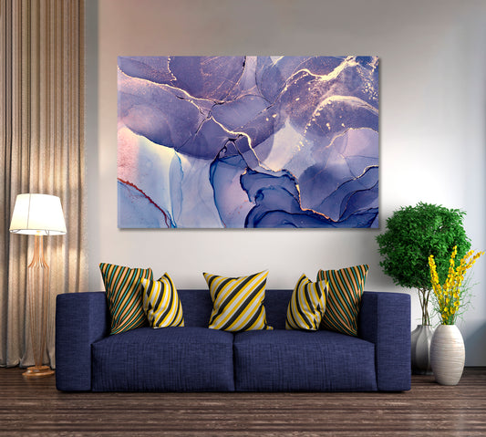 Purple Blue Abstract Marble Veines Fluid Art, Oriental Marbling Canvas Print Artesty