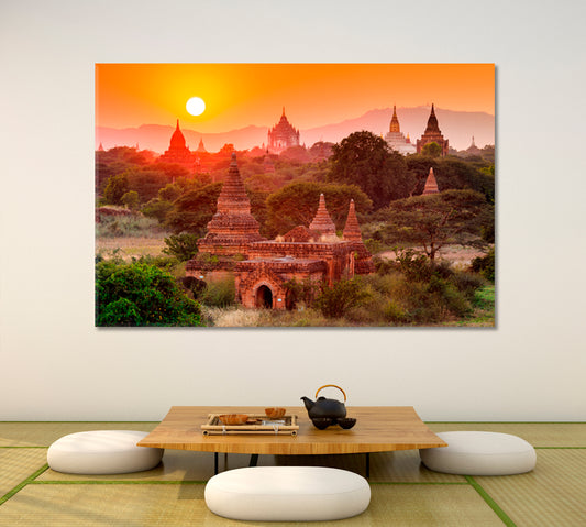 MAJESTIC TEMPLE Asian Pagoda Mandalay Myanmar Religious Architecture Landscape Sunset Asian Style Canvas Print Wall Art Artesty