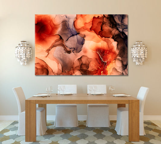 Ink In Water Abstract Modern Marble Pattern Fluid Art, Oriental Marbling Canvas Print Artesty