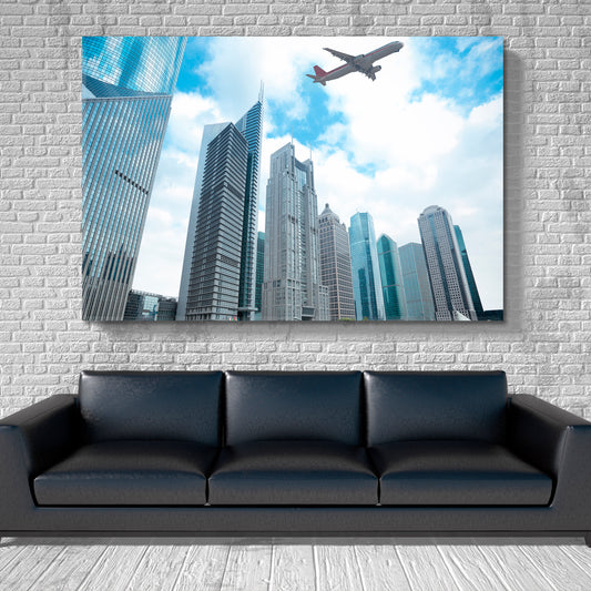 SHANGHAI Airplane Over Skyline Modern Buildings Cities Wall Art Artesty