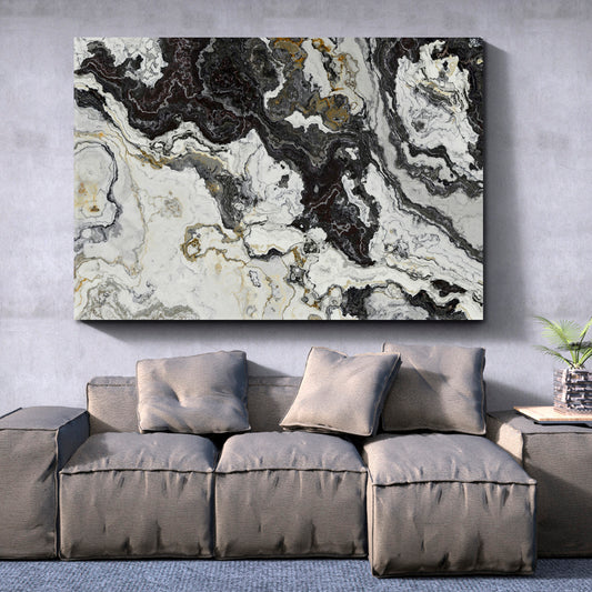 Black White Marble Pattern Curly Grey Veins Abstract Marble Oriental Art Print Canvas Artesty 1 panel 24" x 16"