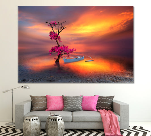 Beautiful Tree on the Beach Fantasy Landscape Canvas Print Scenery Landscape Fine Art Print Artesty 1 panel 24" x 16"