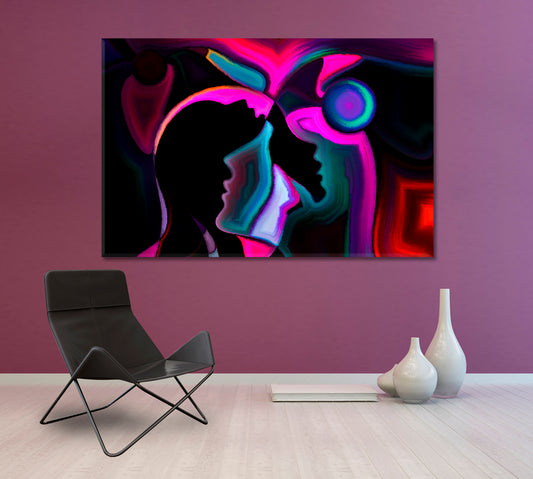 Inner World Human profiles and Colorful Shapes Abstract Art Print Artesty 1 panel 24" x 16"