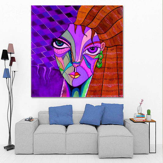 MIND PROCESSOR Trippy Abstract Cubism Portrait Cubist Trendy Large Art Print Artesty
