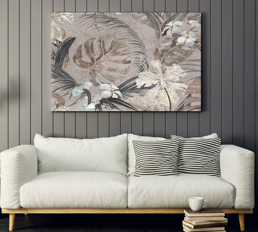 Tender Beige Tropical Leaves Abstraction Tropical, Exotic Art Print Artesty 1 panel 24" x 16"