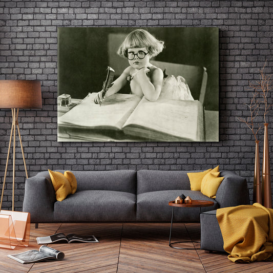 FUTURE WRITER Cute Little Girl Vintage Retro Vintage Affordable Canvas Print Artesty 1 panel 24" x 16"