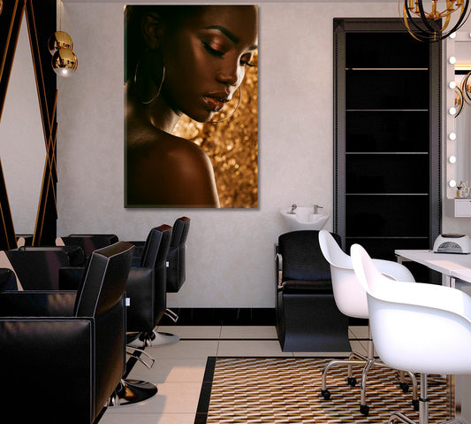 Stunning African American Woman Golden Background People Portrait Wall Hangings Artesty 1 Panel 16"x24"
