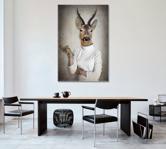 STYLISH HIPSTER DEER Vintage Style Poster Office Wall Art Canvas Print Artesty