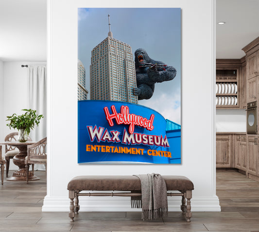 KING KONG Climbing Up Empire State Building Photo Canvas Print | Vertical Famous Landmarks Artwork Print Artesty