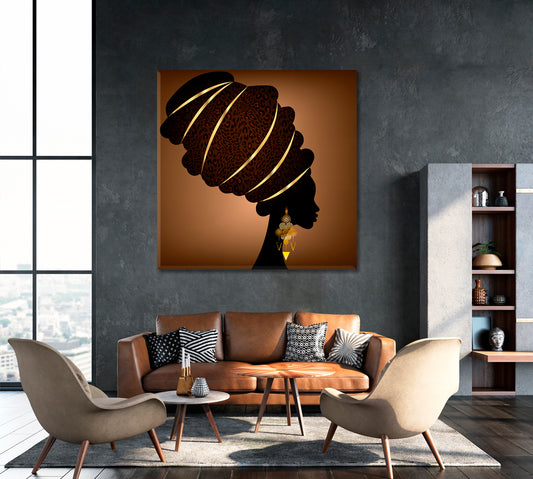 Ethnic African Lady Turban Brown Gold Tones African Style Canvas Print Artesty