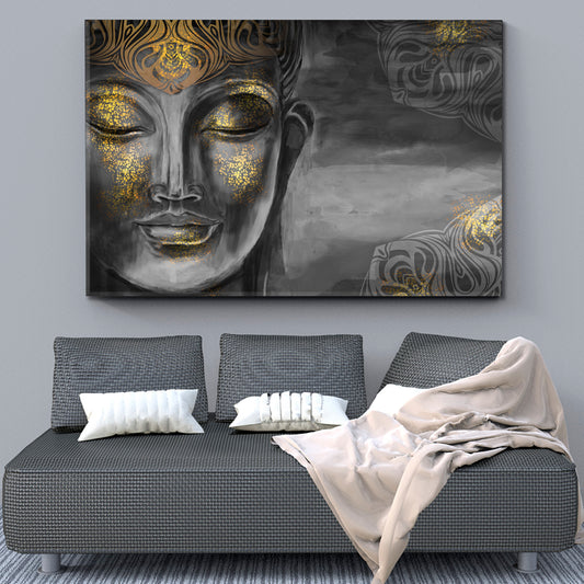 Buddha Bodhisattva Modern Grey Gold Painting Religious Modern Art Artesty 1 panel 24" x 16"