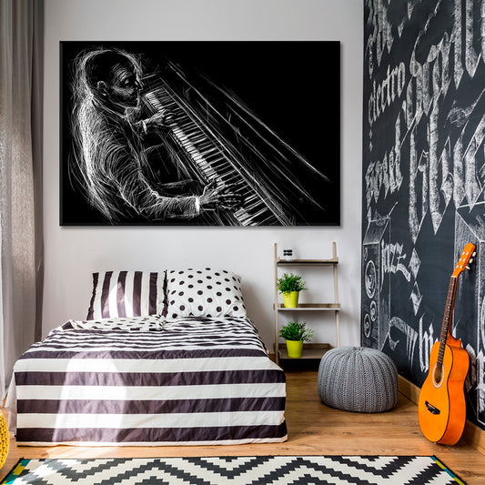 PIANO BLUES Pianist Grunge Style B & W Modern Abstract Music Wall Panels Artesty 1 panel 24" x 16"