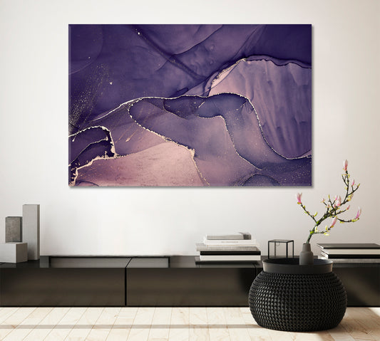 Purple Mixing Ink Abstract Marble Swirls Fluid Veining Fluid Art, Oriental Marbling Canvas Print Artesty