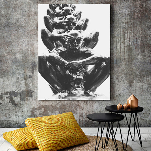 Contemporary Abstract Black White Black and White Wall Art Print Artesty