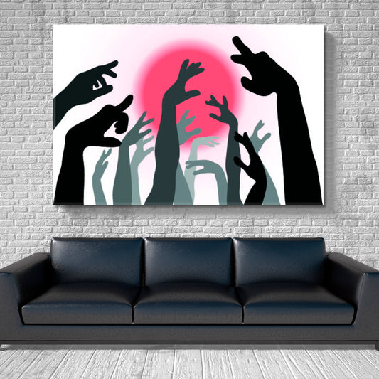 WORD LOVE HANDS Hands and Sun Silhouettes Abstract Art Print Artesty