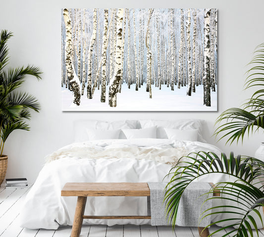 Russian Winter Birch Trees Forest Nature Wall Canvas Print Artesty