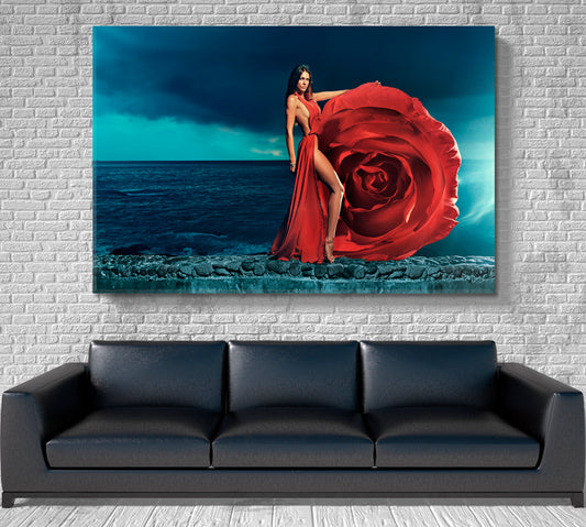 LADY IN RED Beautiful Woman Portrait Photo Art Artesty